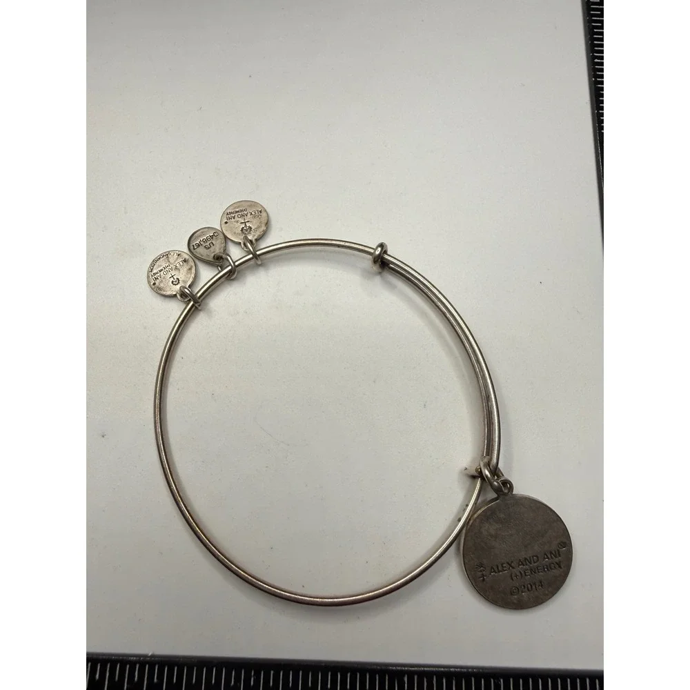 Alex and Ani Initial G Charm Bangle Bracelet‎ Rafaelian Silver Finish Expandable